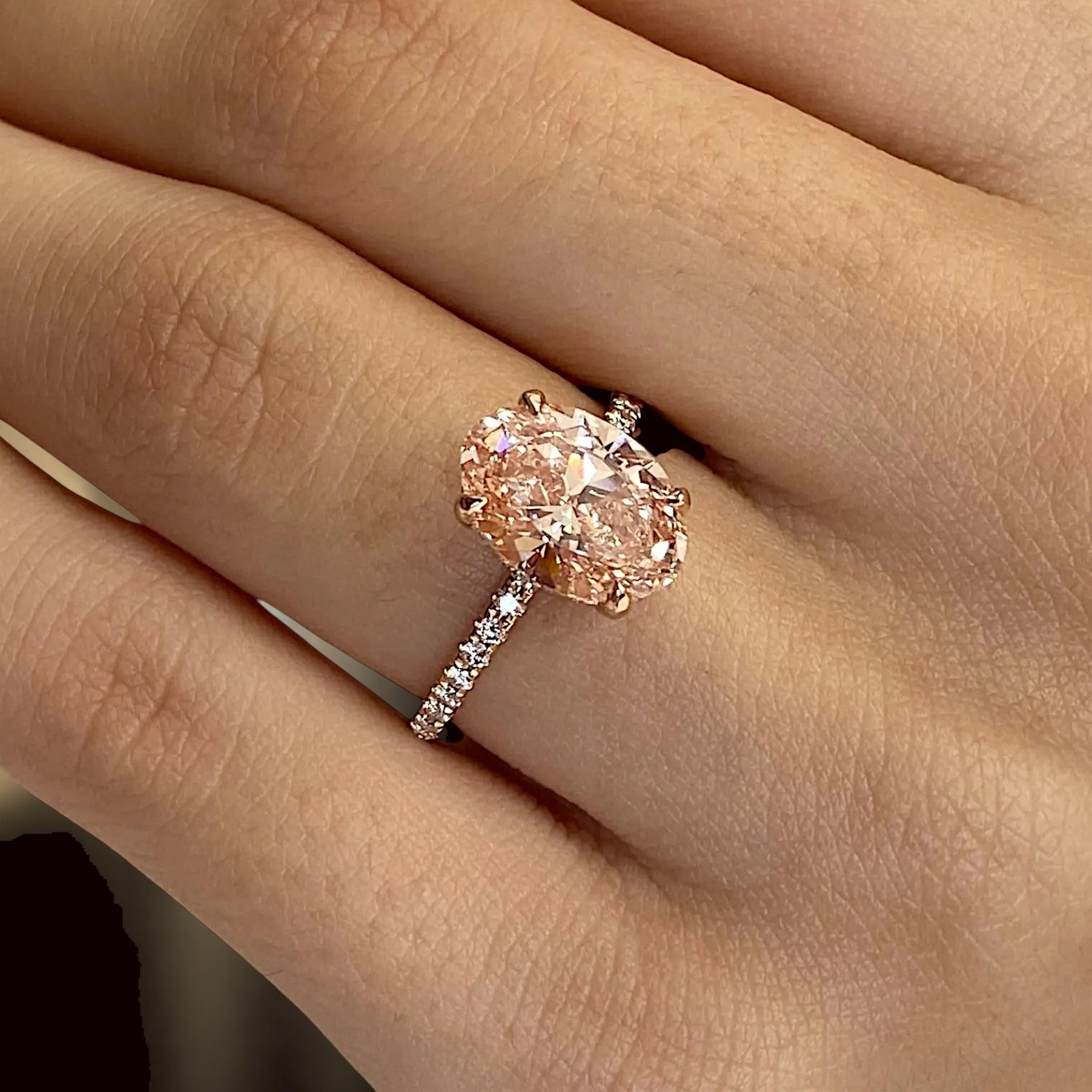 Oval Cut 3.25 Ct Lab Created 18K Rose Gold IGI Fancy Intense Pink Diamond Ring