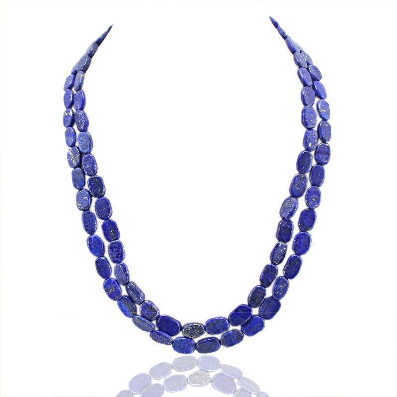 TRUELY FABULOUS 284.00 CTS NATURAL 2 STRAND BLUE LAPIS LAZULI BEADS NECKLACE