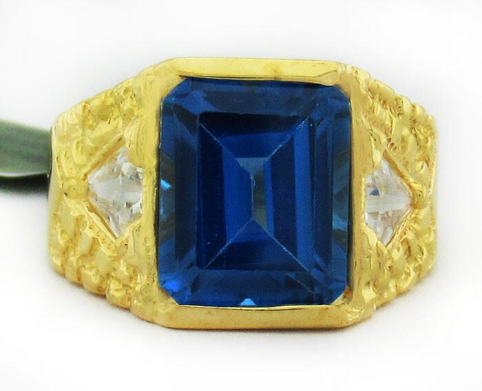 LAB CREATED BLUE & WHITE SAPPHIRES NUGGET RING 10K GOLD – New With Tag