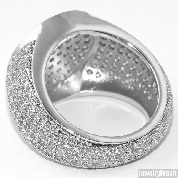 Simple Round Micropave 360 Iced Out Rhodium Silver Ring
