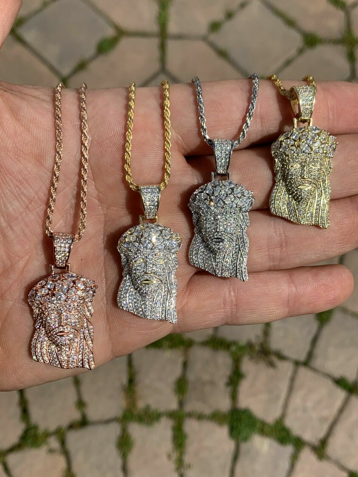 Men’s Solid 925 Silver Jesus Piece Simulated Diamond Yellow and Rose Gold Plated