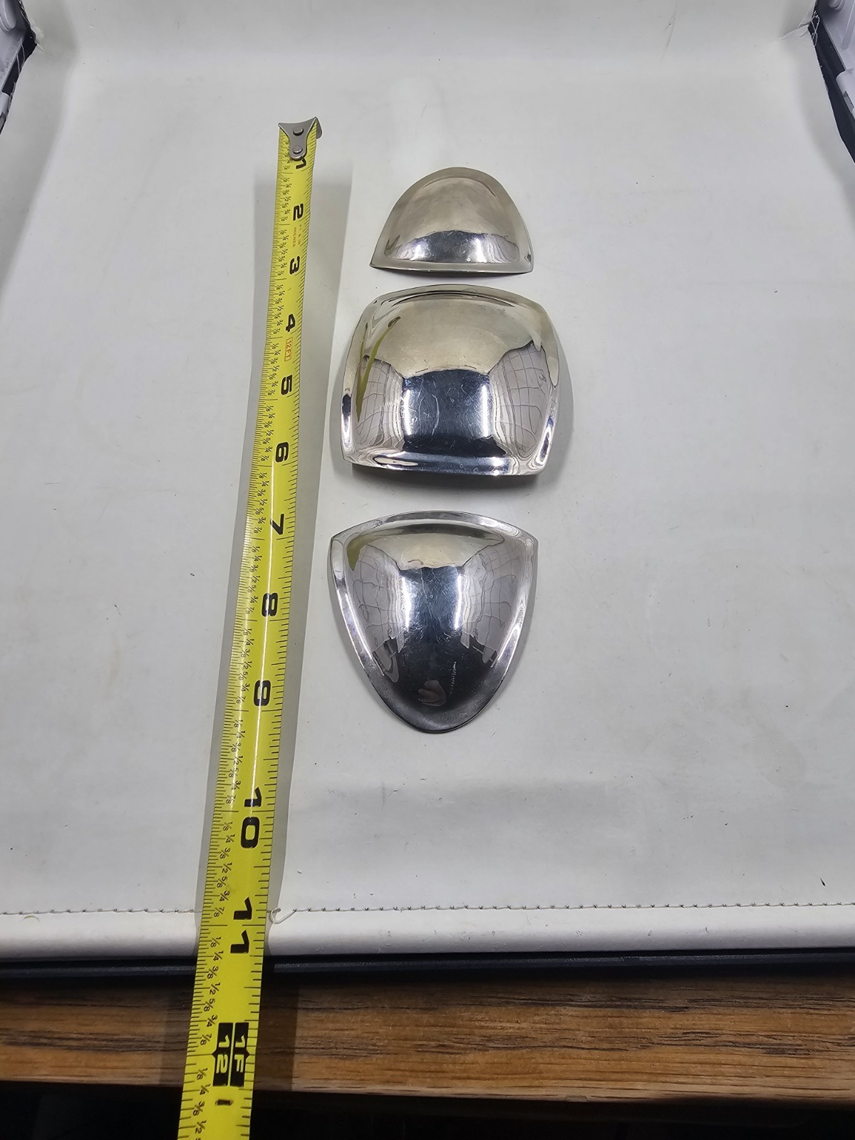 Audrey Schenk Signed Modernist Pewter Ashtray Set 3pc MCM