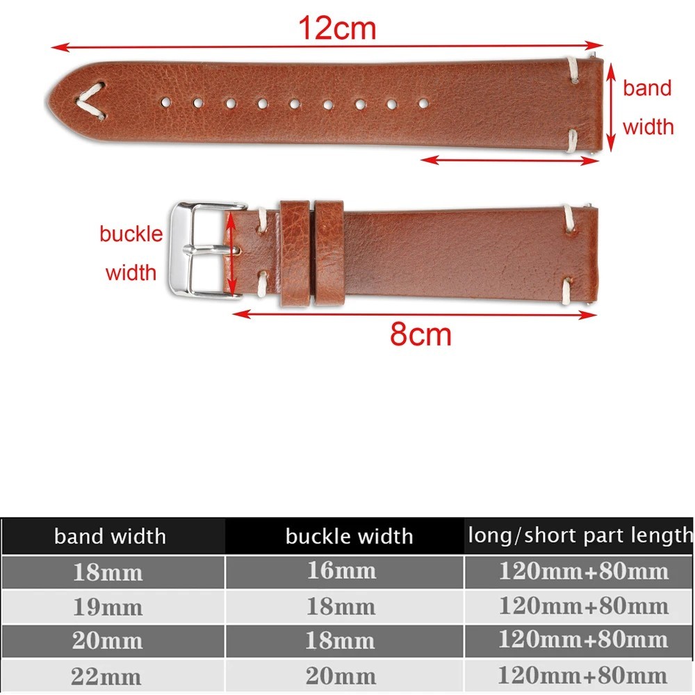 Correa de cuero PU encerado vintage 18-22 mm para reloj, pulsera hombre