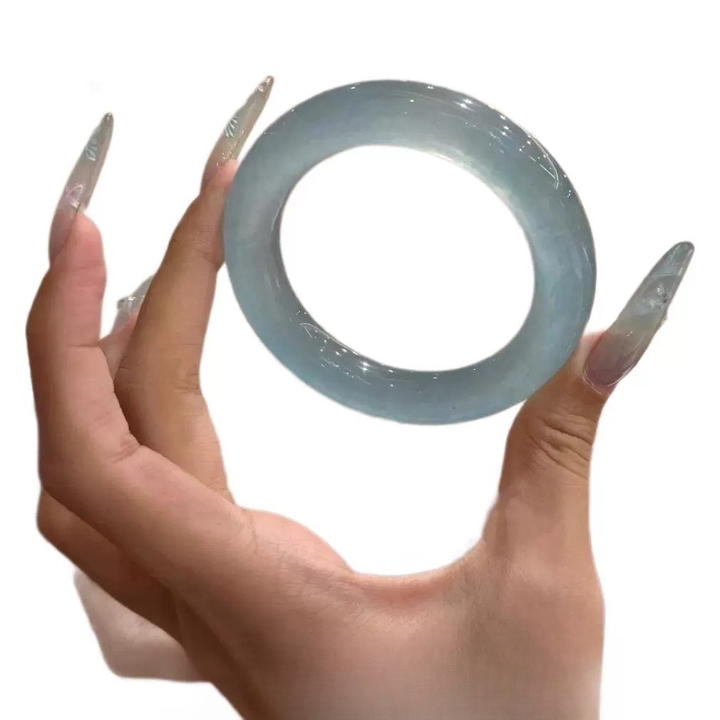 Type A Myanmar Ice Fat Round Jadeite Bangle 60mm Gift Box Womens Jewelry Gift