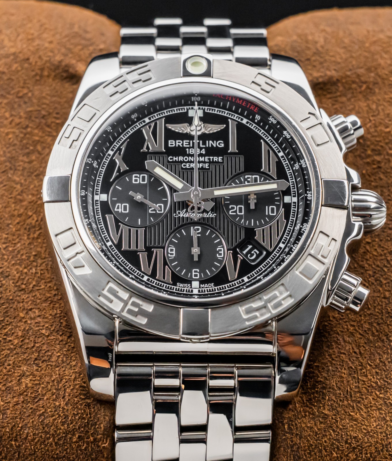 Breitling Chronomat 44 B01 Black Roman $9K MSRP Bracelet Chronograph AB0110