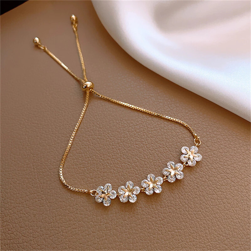Adjustable Yellow Gold Silver Plated CZ Drawstring Slider Bracelet Gifts – NEW!