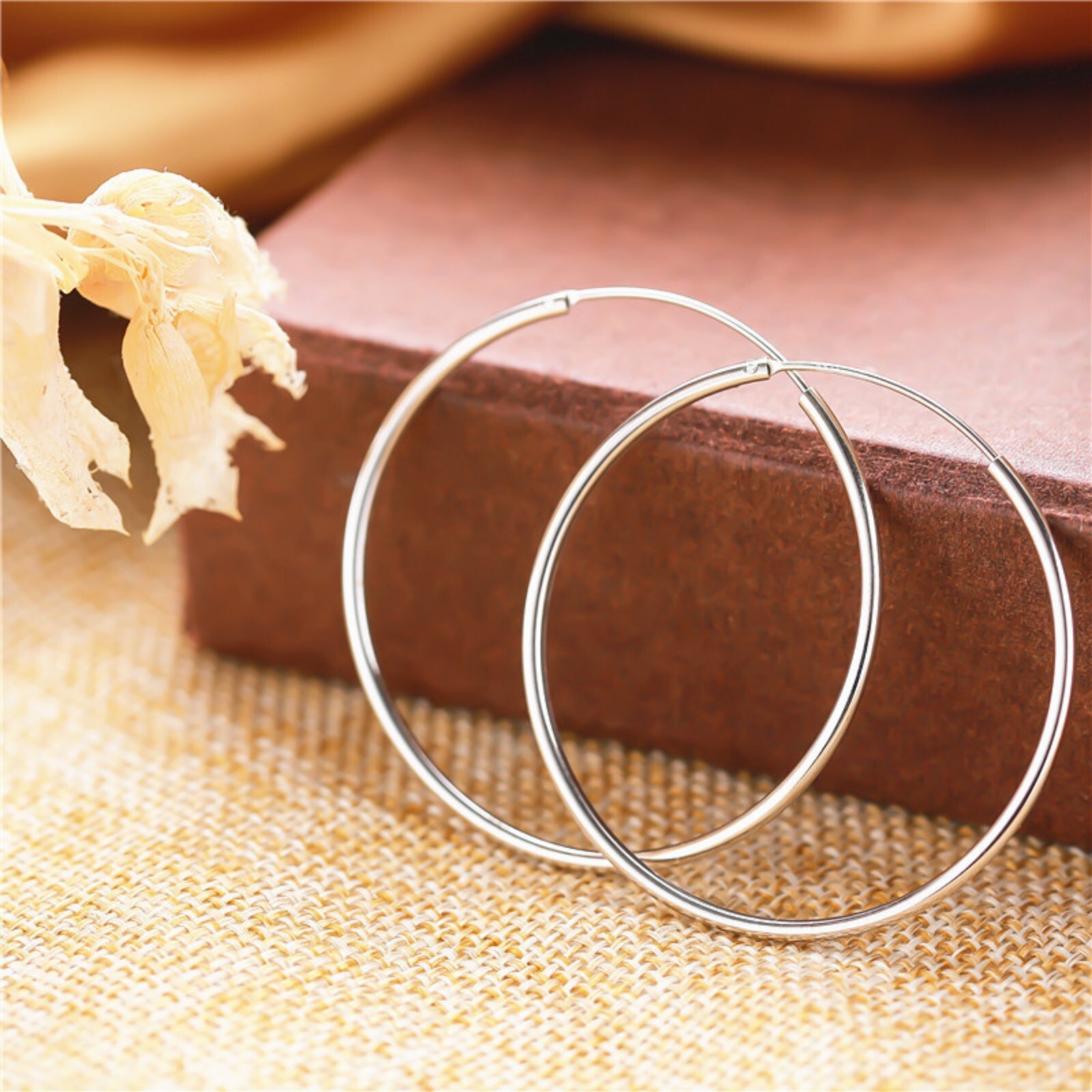 Sterling Silver Hinged Plain Hoop Sleep Earrings 40mm 50mm