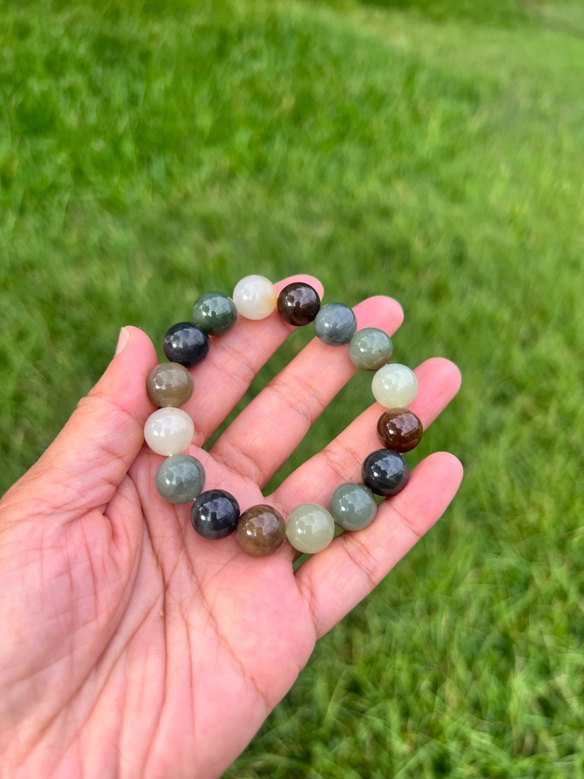 Multicolor Nephrite Jade 11.8mm Bead Bracelet B993