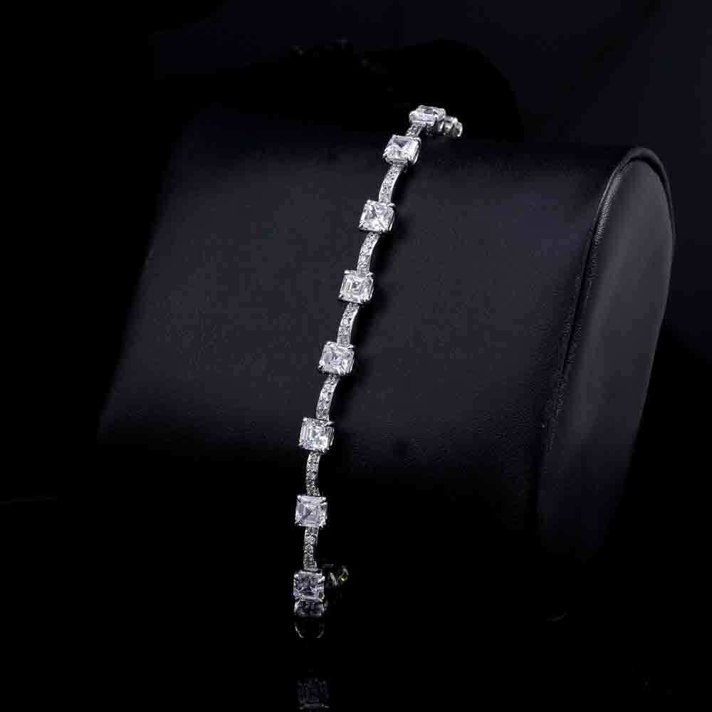 12.03Ct Simulated Asscher Diamond Station Line 7.5″ Bracelet 925 Sterling Silver