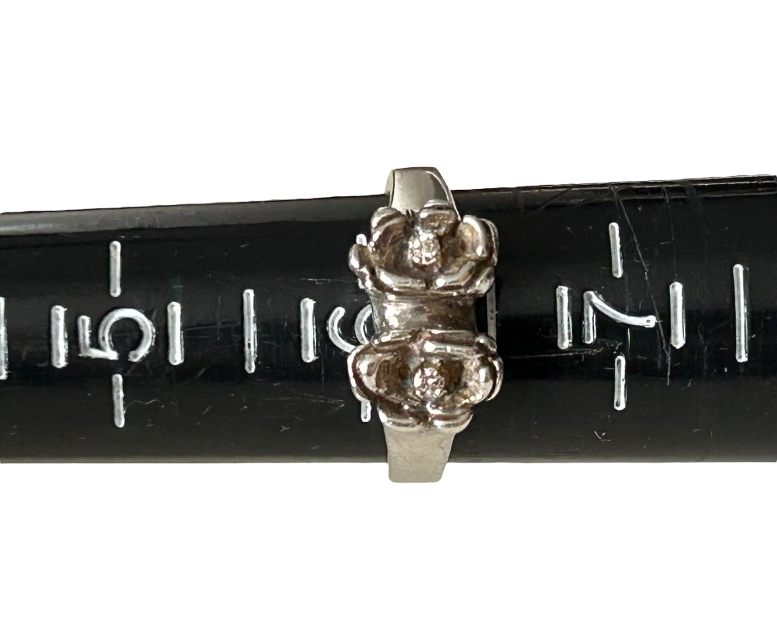 Sterling Brutalist Freeform Mod Flower Diamond Ring Sz 6.25 Scandinavian Style