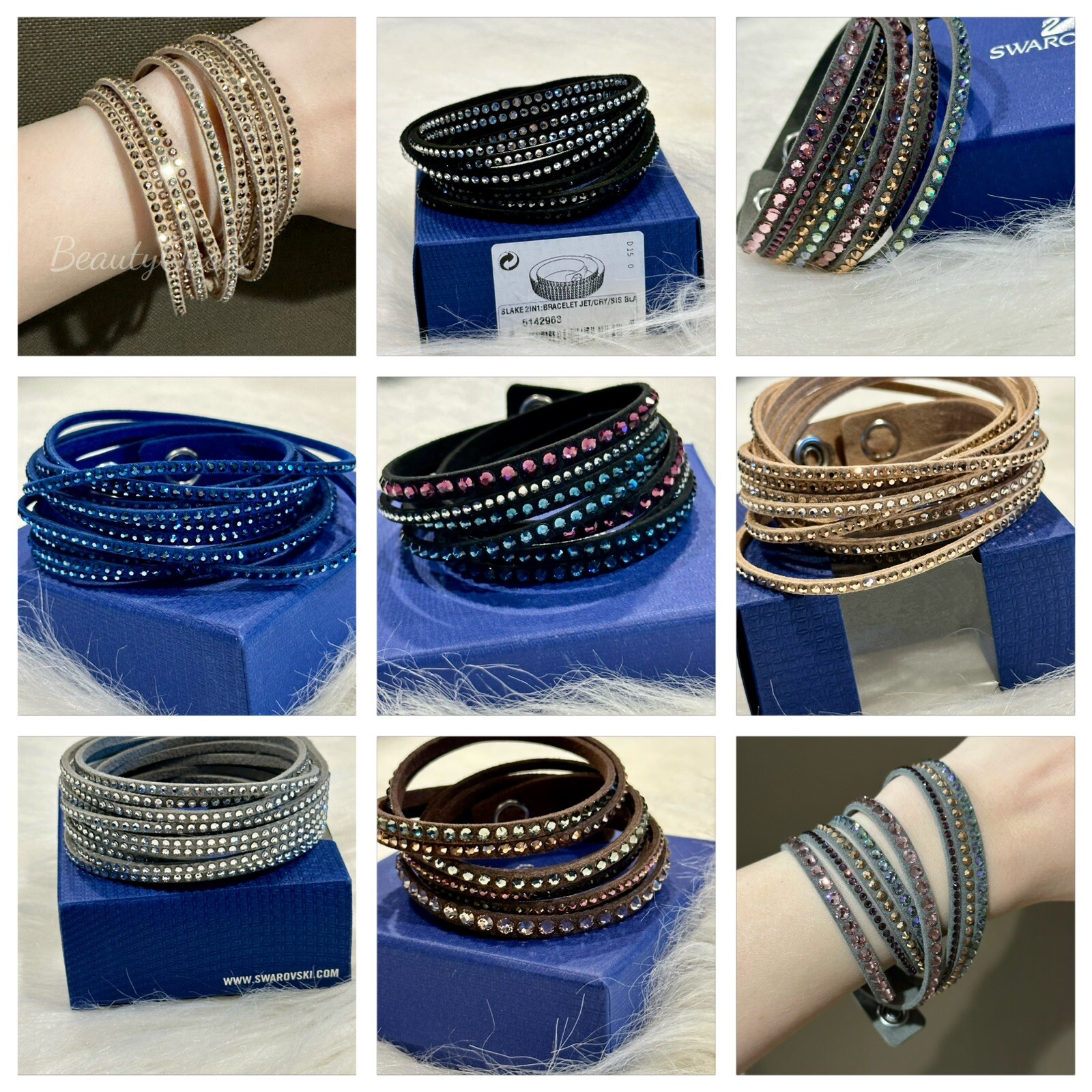 Swarovski Deluxe Slake Crystal Leather Wrap Bracelet, Choose Color (cc-104)