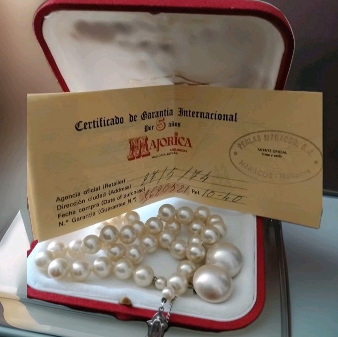 Majorica Mallorca Pearl Necklace An Clip-on Set 40cm Original Box Spain Vintage