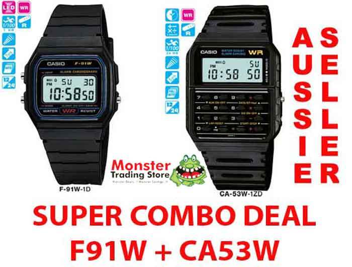 CASIO SUPER COMBO DEAL FREE POST FROM SYDNEY VINTAGE RETRO 1 x F91W + 1 x CA53W