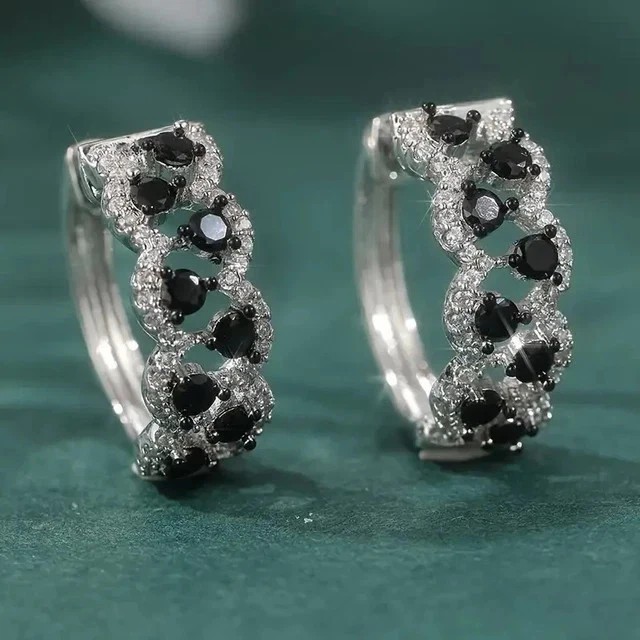 3 Ct Round Cut Lab Created Black Diamond Huggie Hoop Earrings White Gold Plated