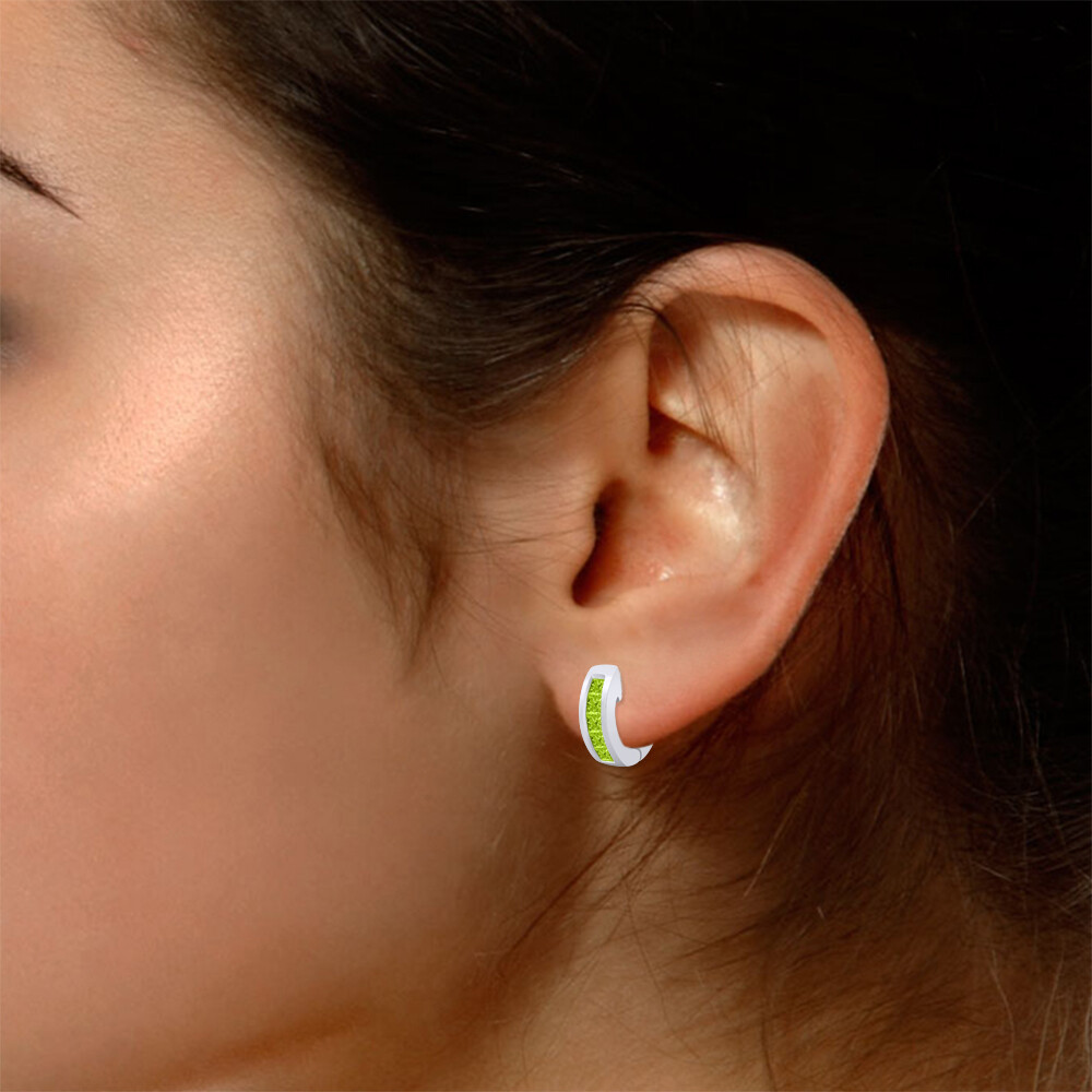8/9 ct Simulated Peridot Hoop Earrings 14K White Gold Plated Sterling Silver