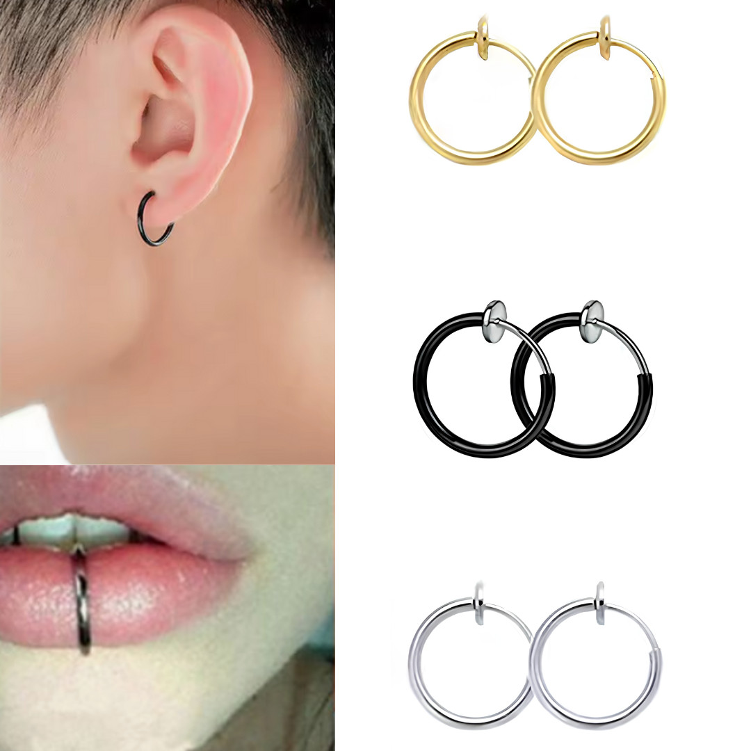 Women Clip On Hoop Earrings Stainless Steel Clip On Earrings Non-Pierced 1-3Pair