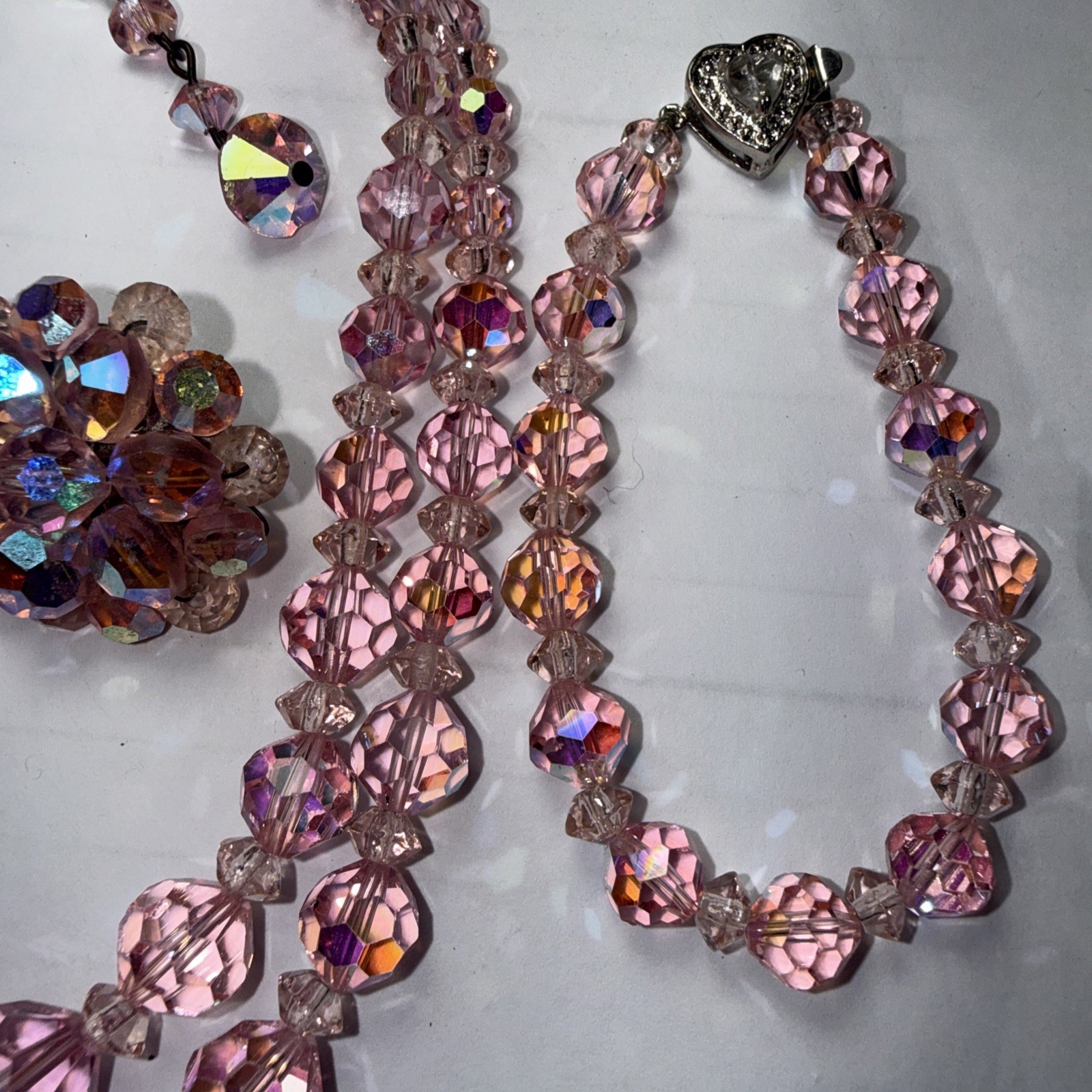 Necklace Bracelet Earrings Set Pink AB Crystal Vintage Marriage?