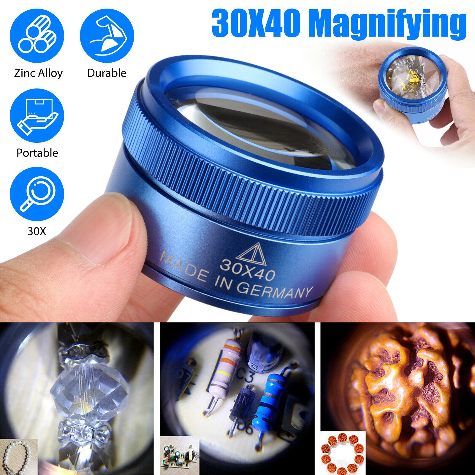 New 40X30 Magnifying Loupe Jewelry Eye Glass Magnifier Jewelers Loop Pocket USA