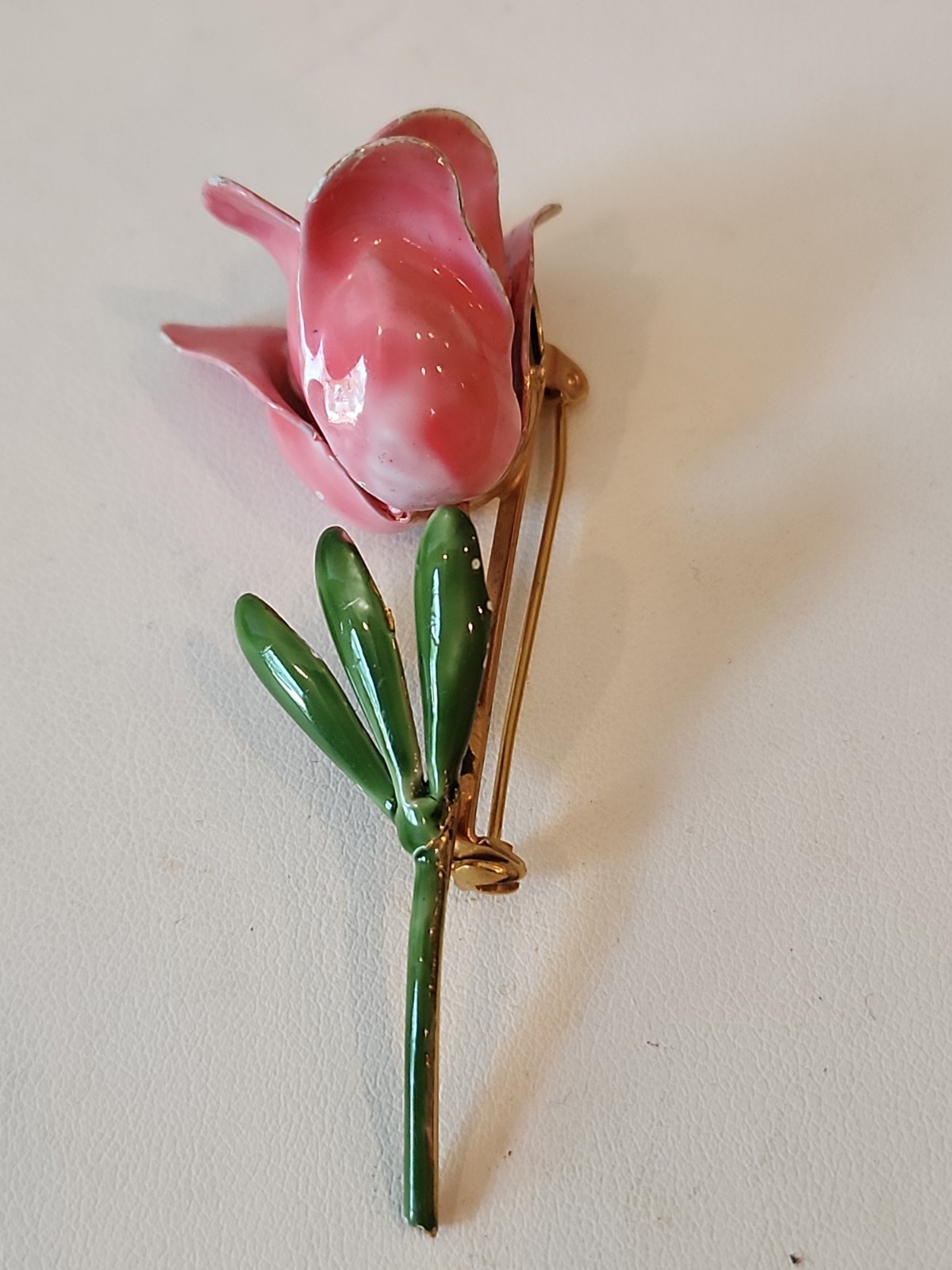 Vintage Original by Robert Pink Rose Enamel Brooch Floral Summer Bloom