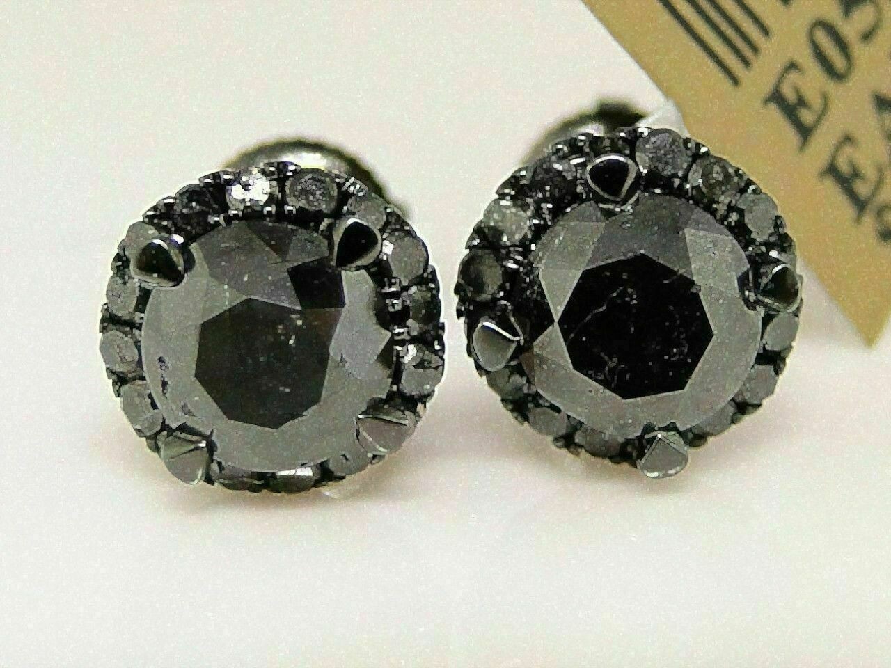 4.0 Ct Round Lab-Created Black Diamond Screw Halo Stud Earring Black Gold Plated