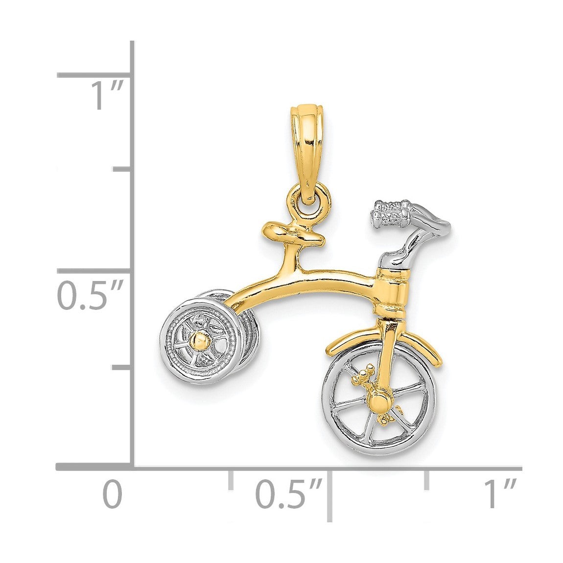 14k Yellow and White Gold 3-D Tricycle w/ Moveable Handlebars and Wheels Pendant