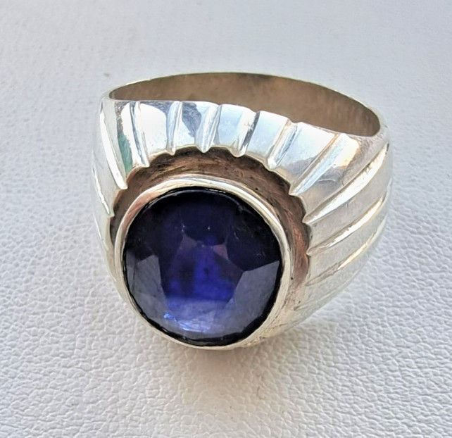 NATURAL 14×12 mm. BLUE SAPPHIRE MEN’S HEAVY 925 STERLING SILVER RING SZ 13.25