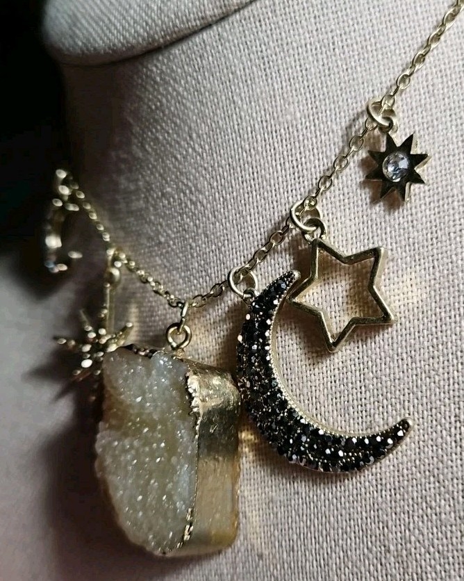 CANVAS STYLE Goldtone Celestial Filigree Stone Pendant Fashion Necklace 30 Inch