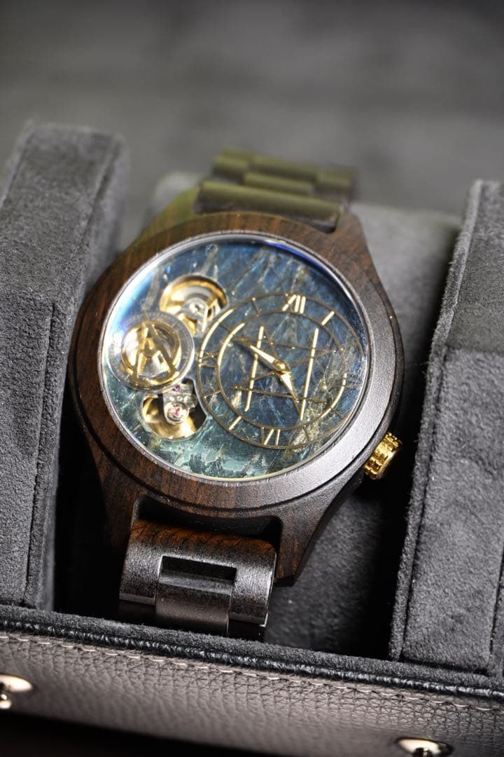 NOZ Double Movement Model Labradorite 45mm Ebony Natural Wood Band