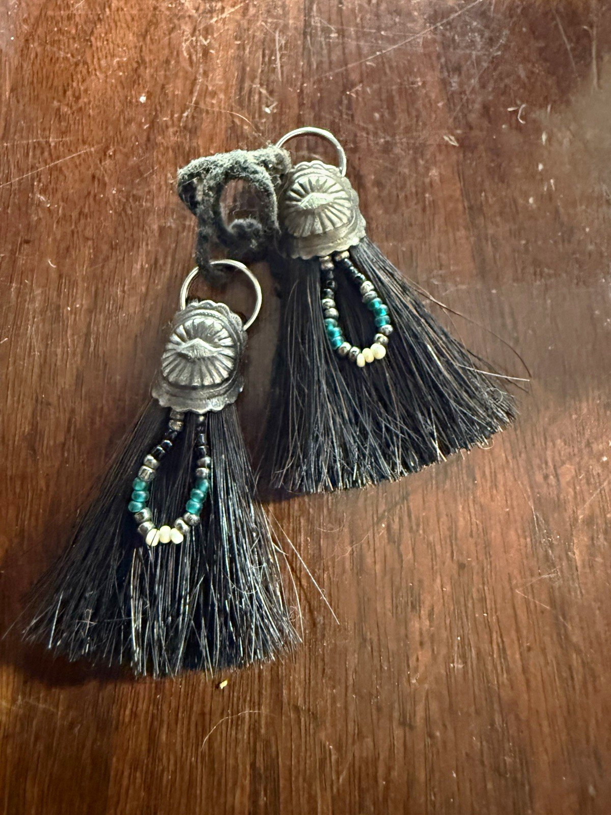 Black Tassel Dangle/Drop Beaded Earrings Silver Tone Metal Hook zipper hock