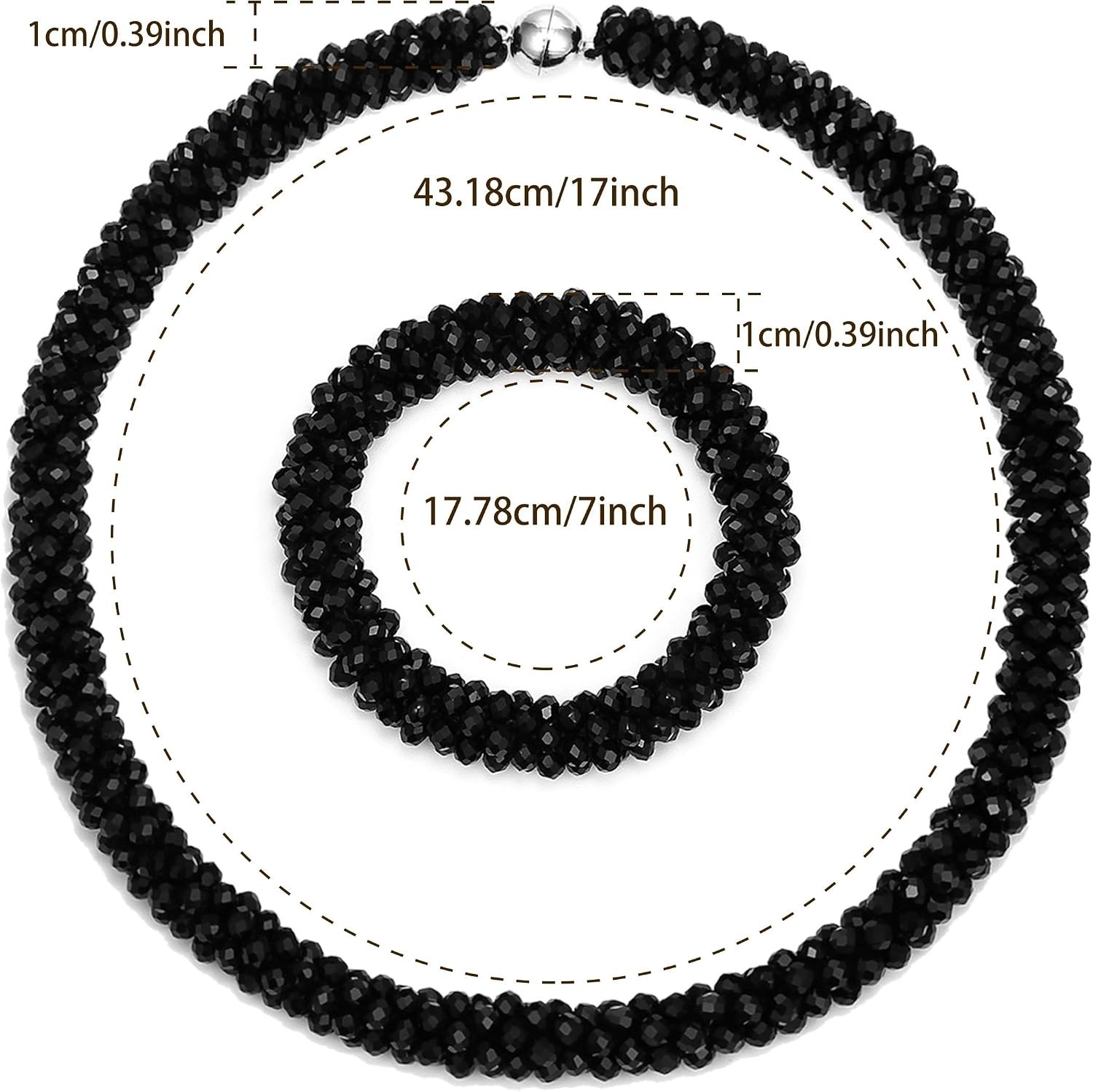 Beautiful Boho Jewelry Set – Handmade Black Crystal Necklace & Bracelet Ensemble