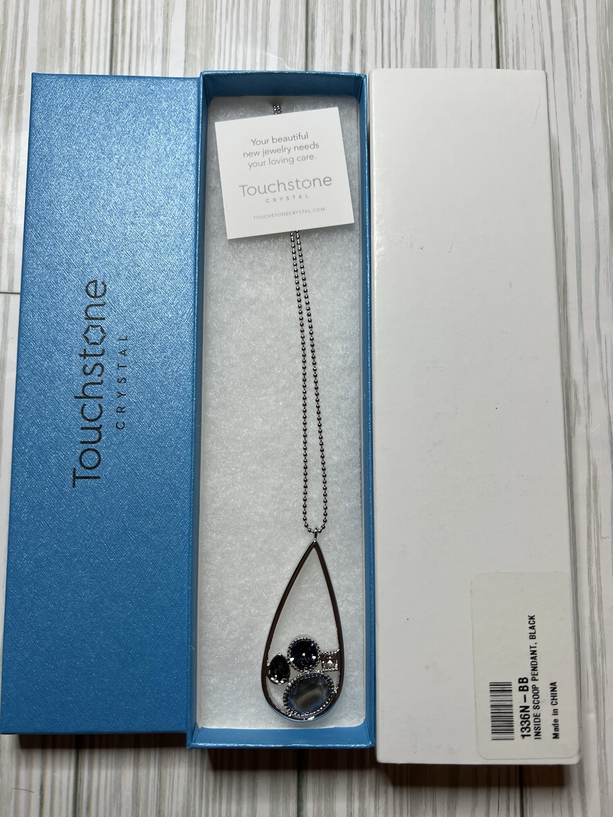 Touchstone Crystal Inside Scoop Pendant Black Silver Rhodium Necklace Swarovski