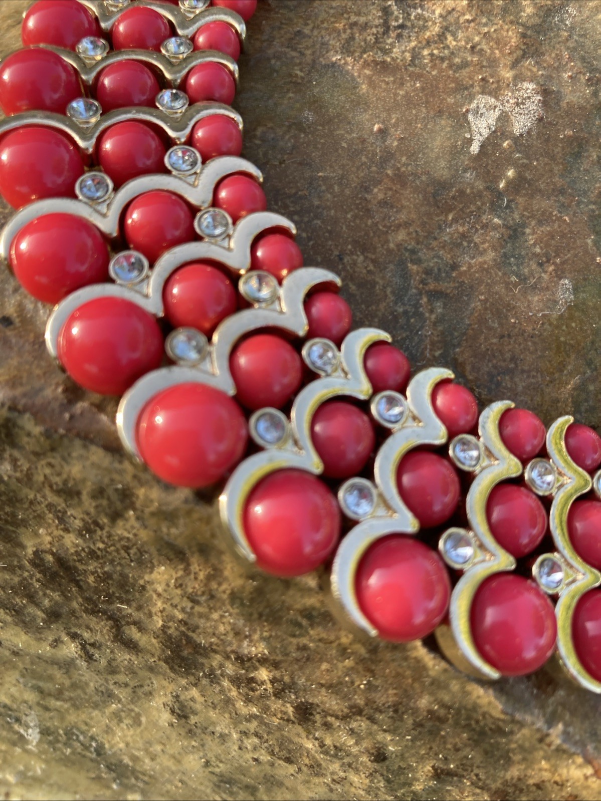 Vintage Pink Beaded Statement Necklace Go To Rhinestone Bib Collar Choker