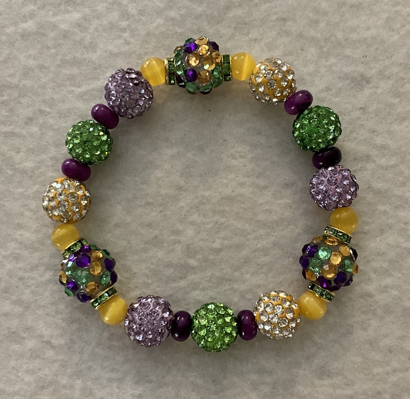 New Orleans Mardi Gras Purple, Green & Gold Bling Stretch Bracelet