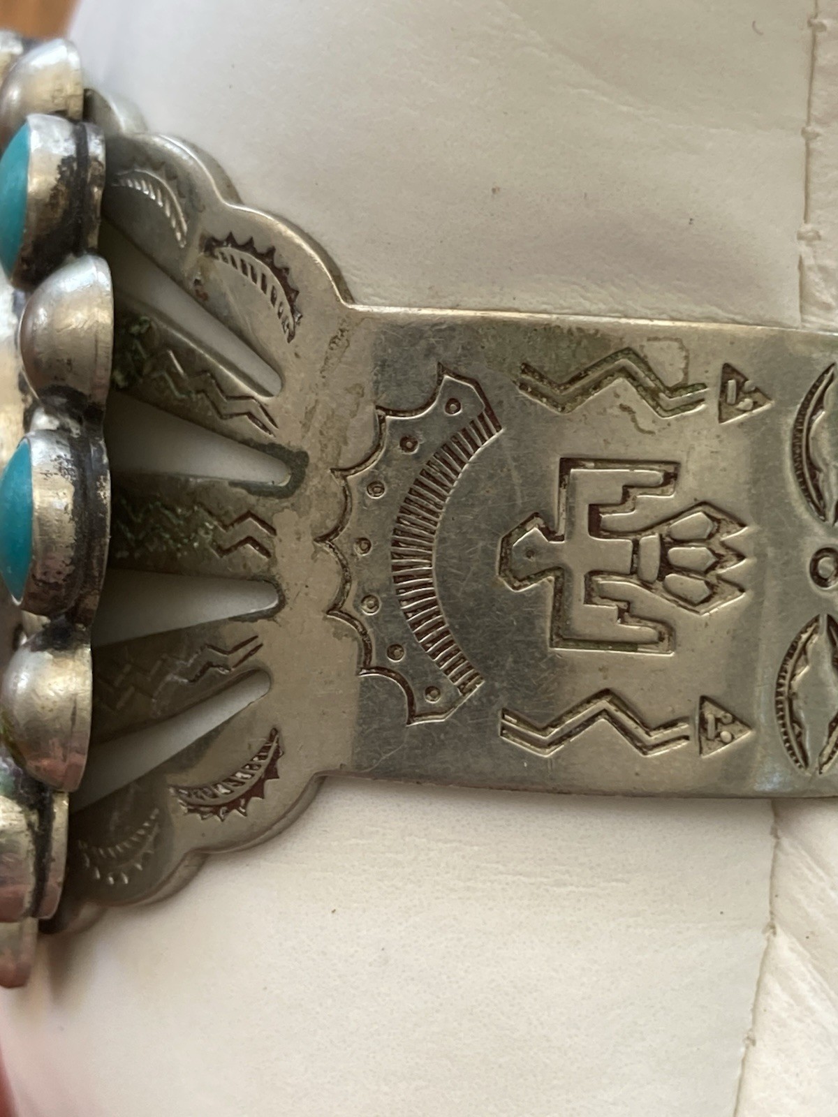 Vintage Bracelet Nickel Silver Faux Turquoise Cuff Stamped BELL TRADING POST