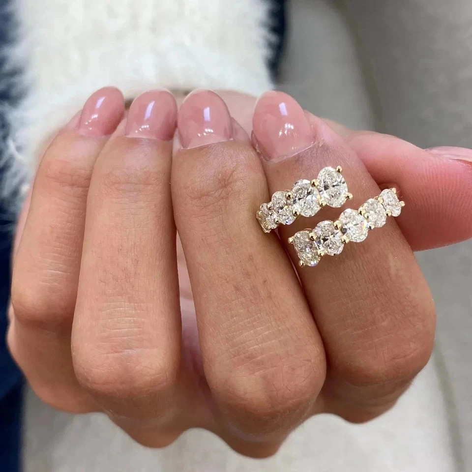 Beautiful Oval Cut Lab Created Diamond 14K Yellow Gold FN Engagement Band Ring