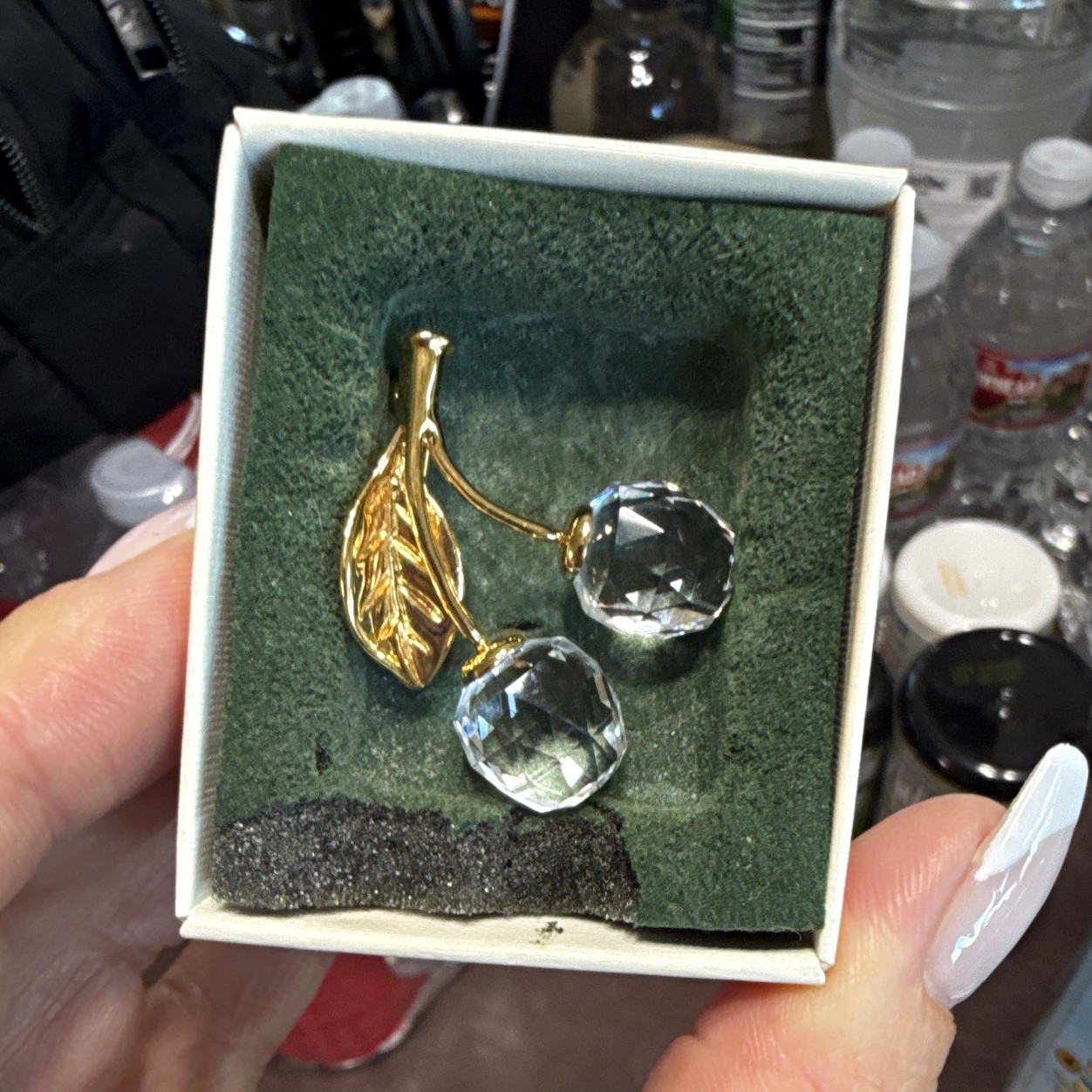 Swarovski Crystal Memories Cherry Brooch Gold Tone Clear Crystal Pin