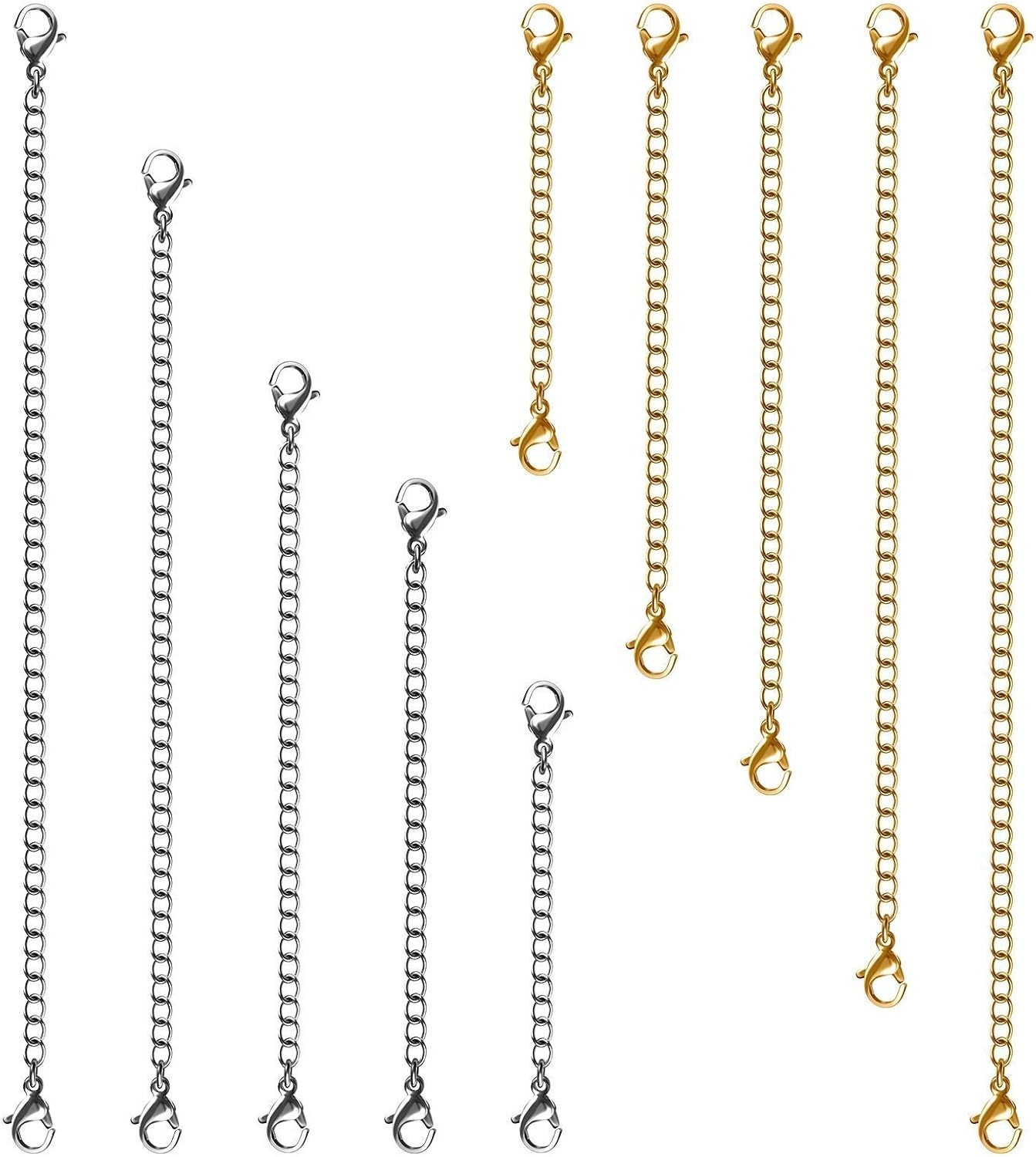 High-Quality 10-Pc Necklace Extenders – Tarnish Resistant Stainless Steel Chains