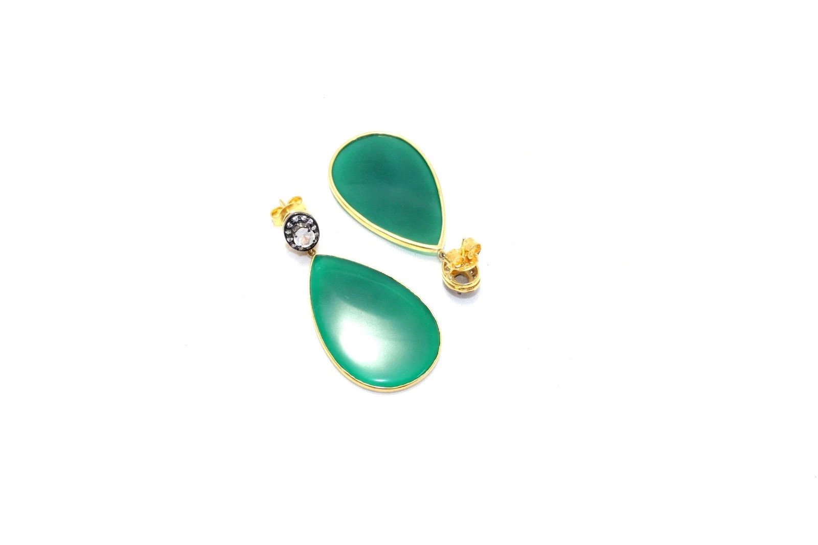 Earrings 925 Sterling Silver Gold Rhodium Designer Onyx & Zircon Gem Stone