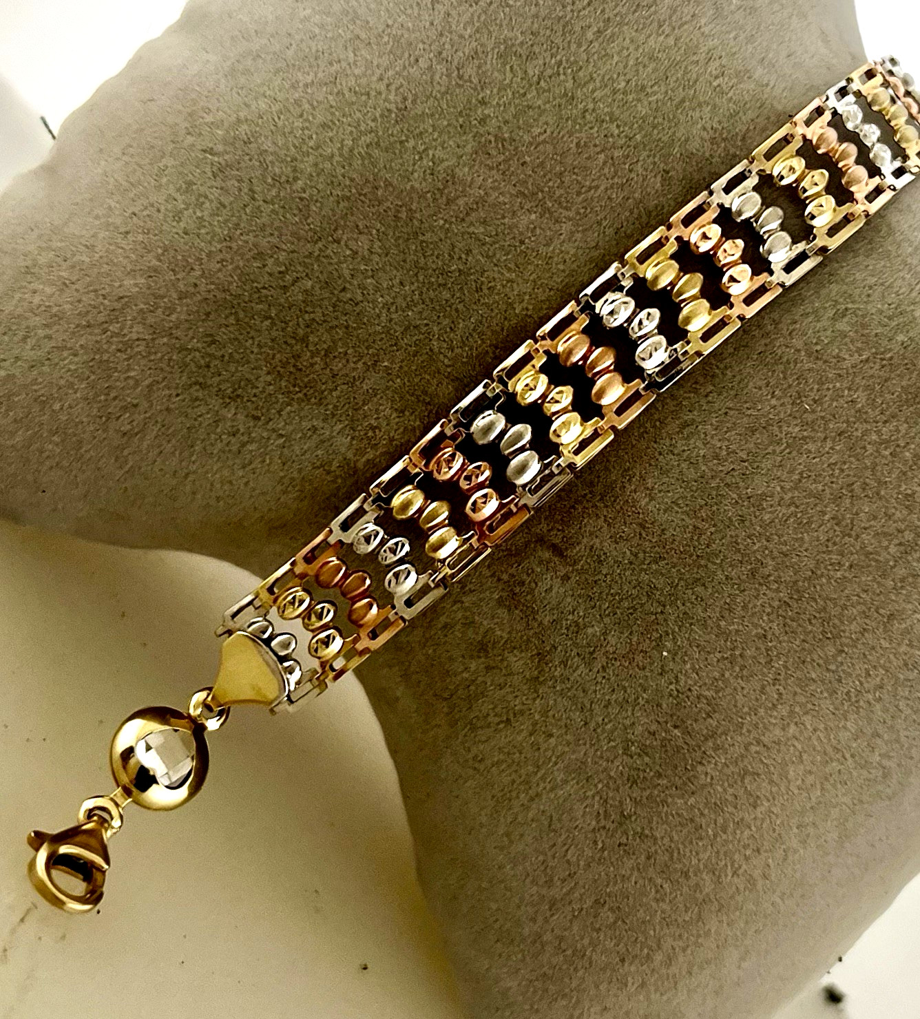 14k Tri-color Gold Hollow Link Women’s Bracelet