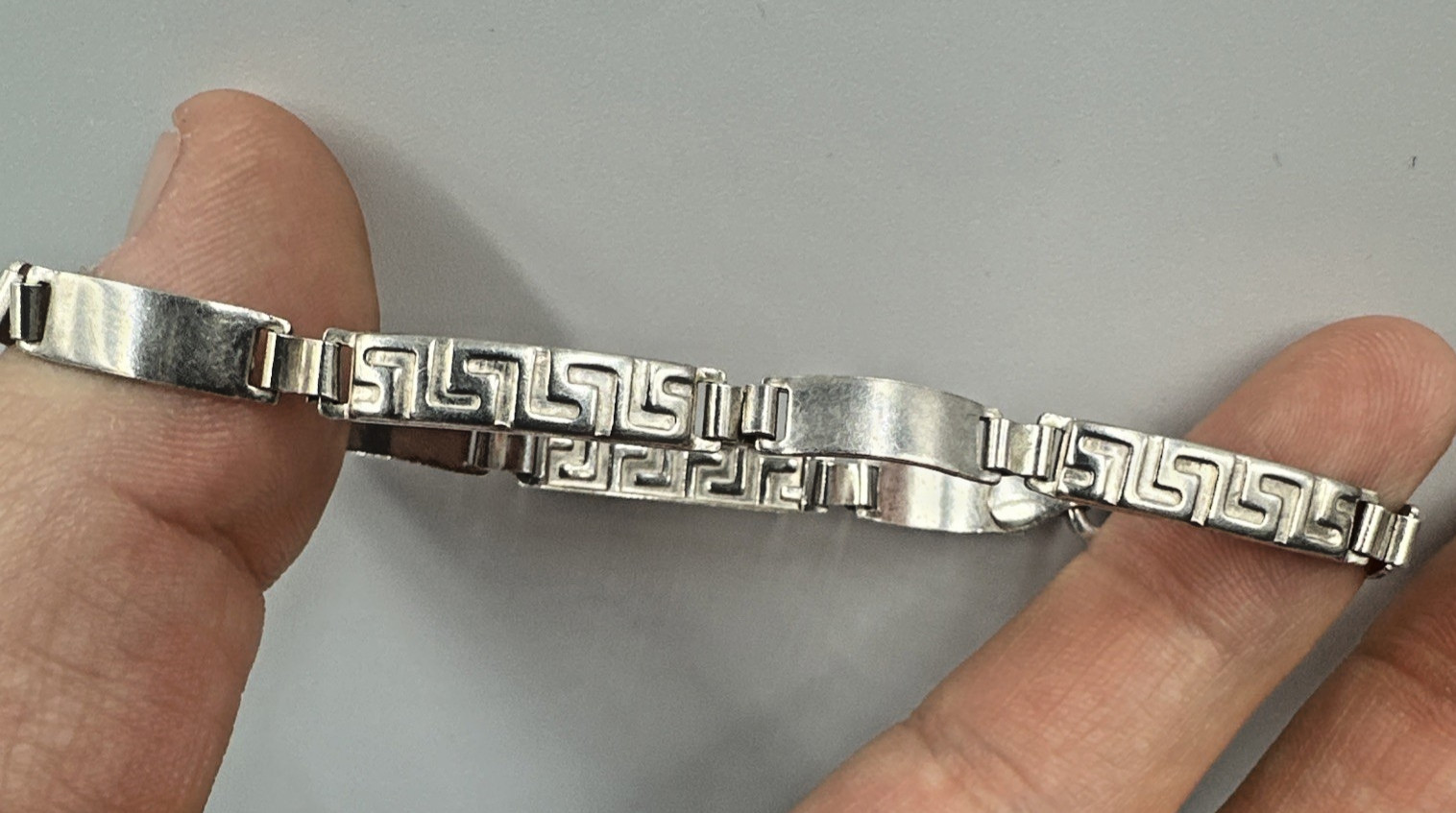 925 Sterling Silver Stampato Greek Key Link Bracelet Italy 8 Inches
