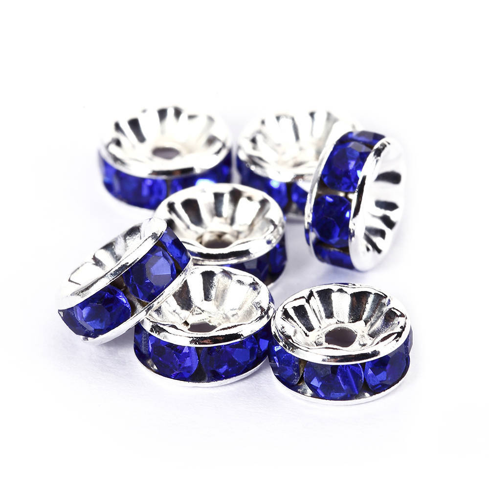Dark Blue Rhinestone Rondelle Spacers Gold/Silver 4mm 6mm 8mm 10mm 50pcs Per Bag