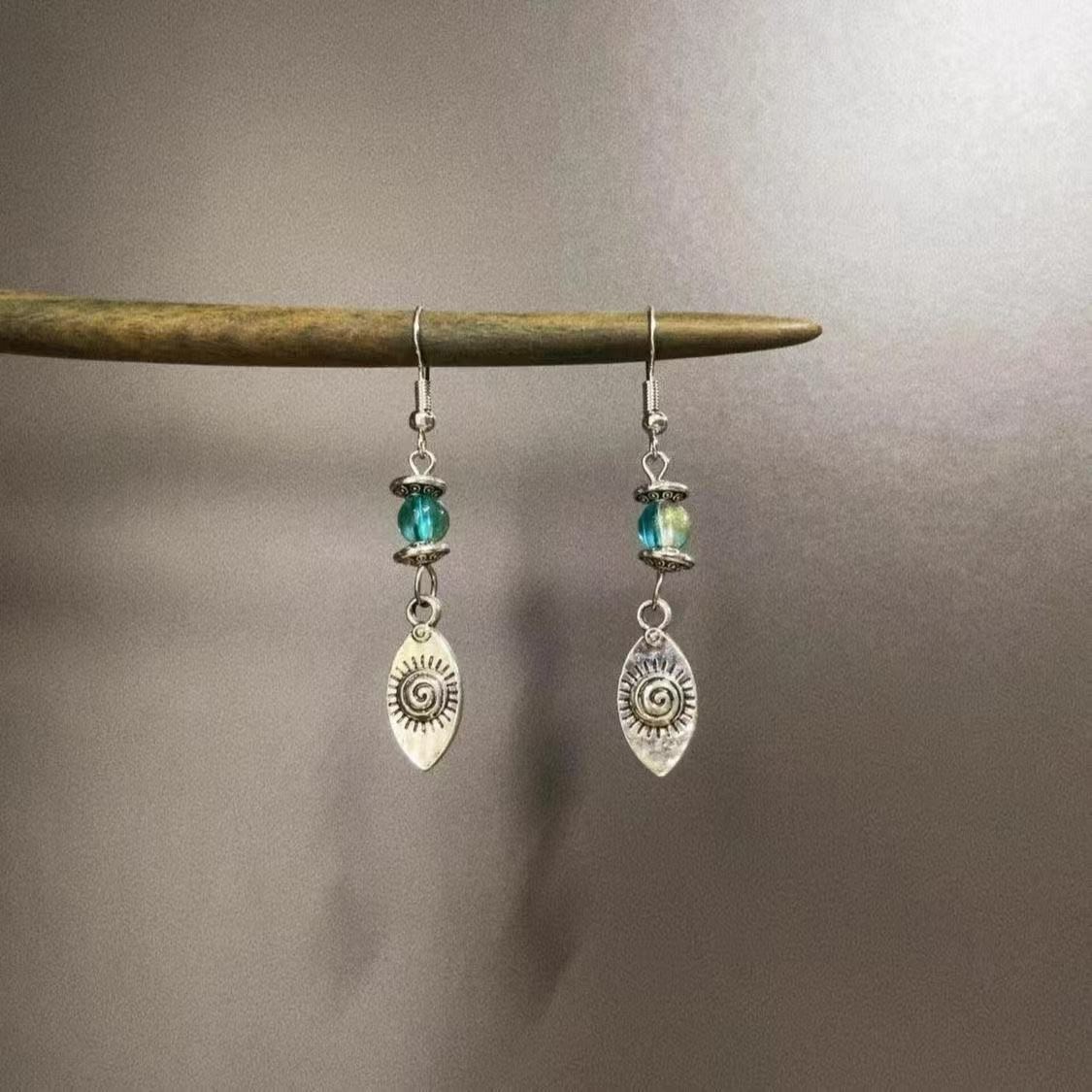 Boho Sun Spiral Turquoise Bead Dangle Earrings