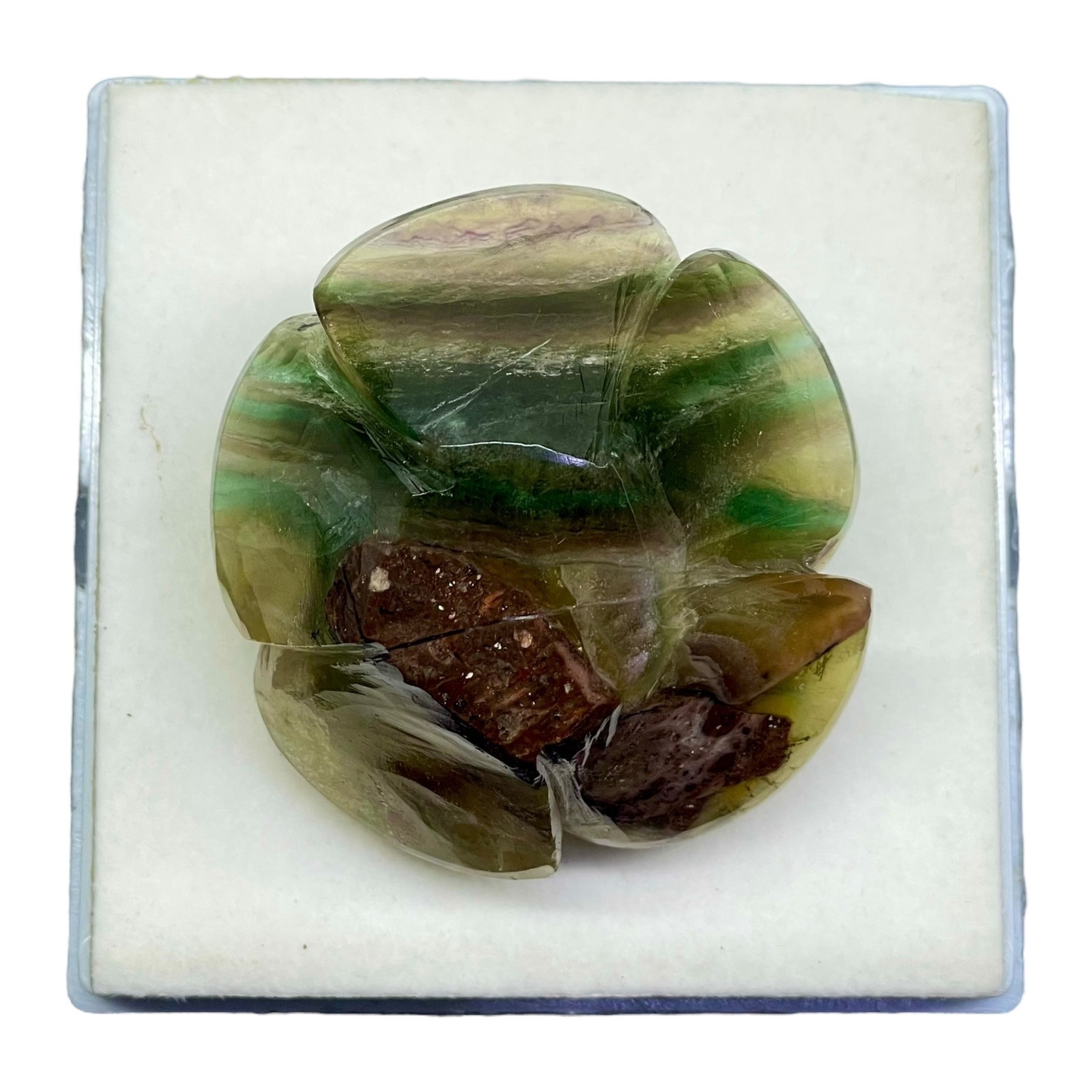 730 Ct Natural Bi Color Fluorite Rose Carving Unique Floral Design Huge Gemstone