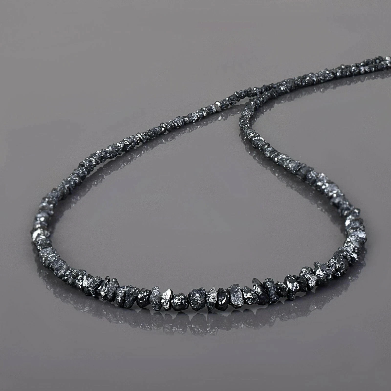Natural Rough Black Diamond Nugget Beads Necklace Handmade 925 Sterling Silver