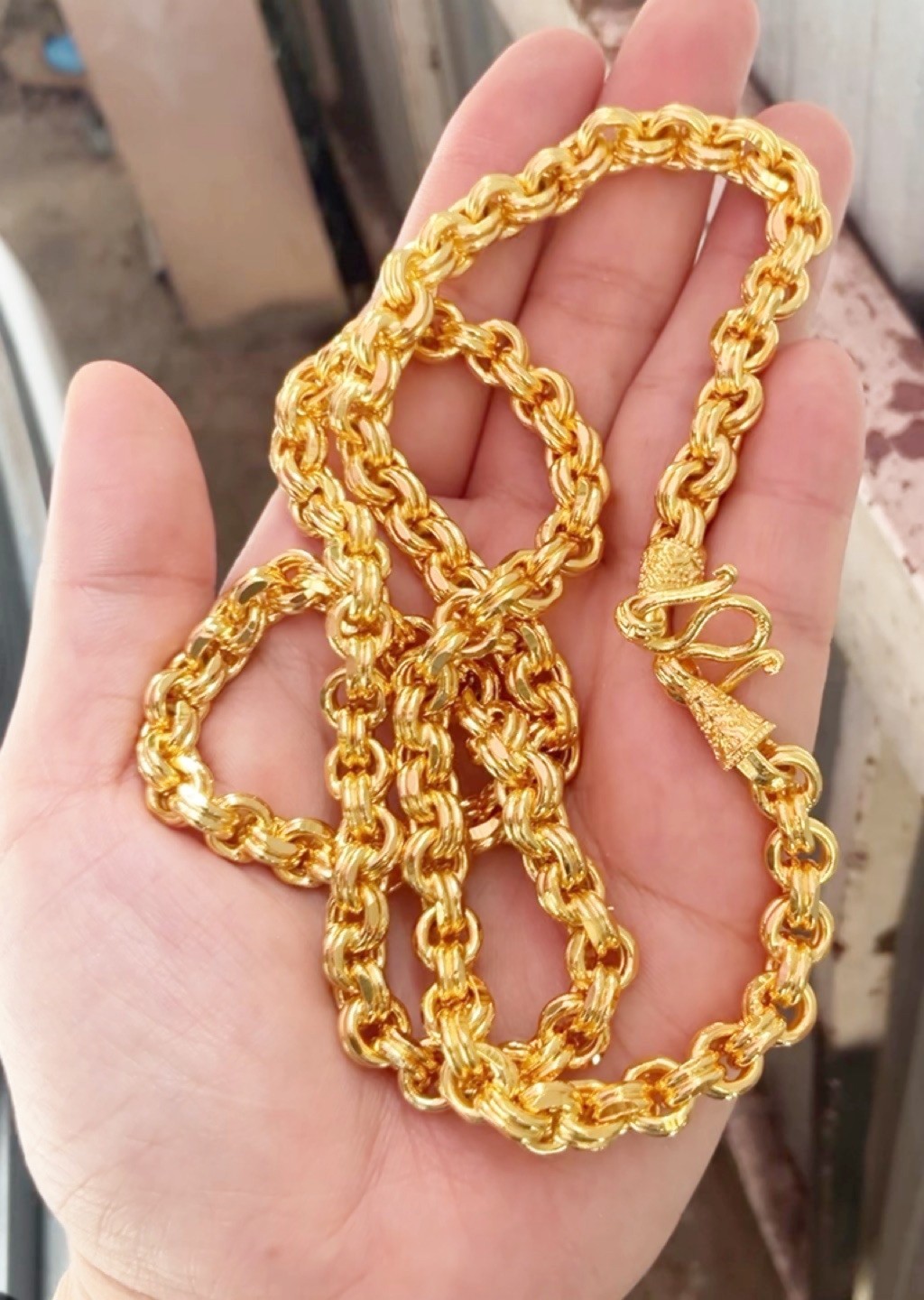 H12 Necklace 24k Gold Plated Men Women Jewelry Weight 8 Baht 26″ Double ring Gem