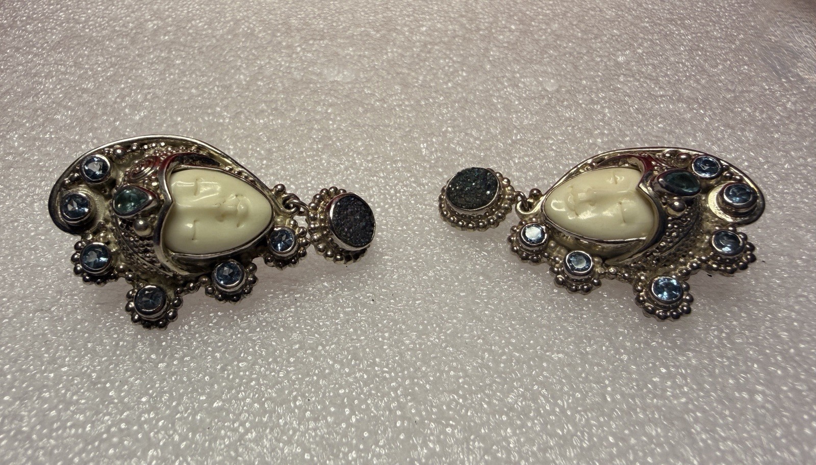 Vintage Sajen 925 Sterling Silver Carved Goddess Face Earrings