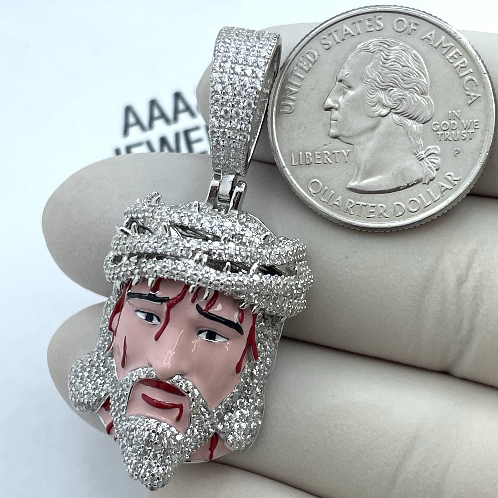 REAL 925 STERLING SILVER CUBIC ZIRCONIA JESUS FACE PENDANT