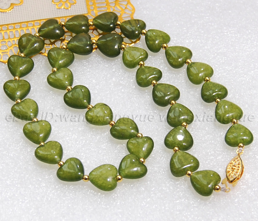 Long 18″ 22″ 25″ 36″ 12mm Green Peridot Gemstones Heart Beads Pendants Necklace