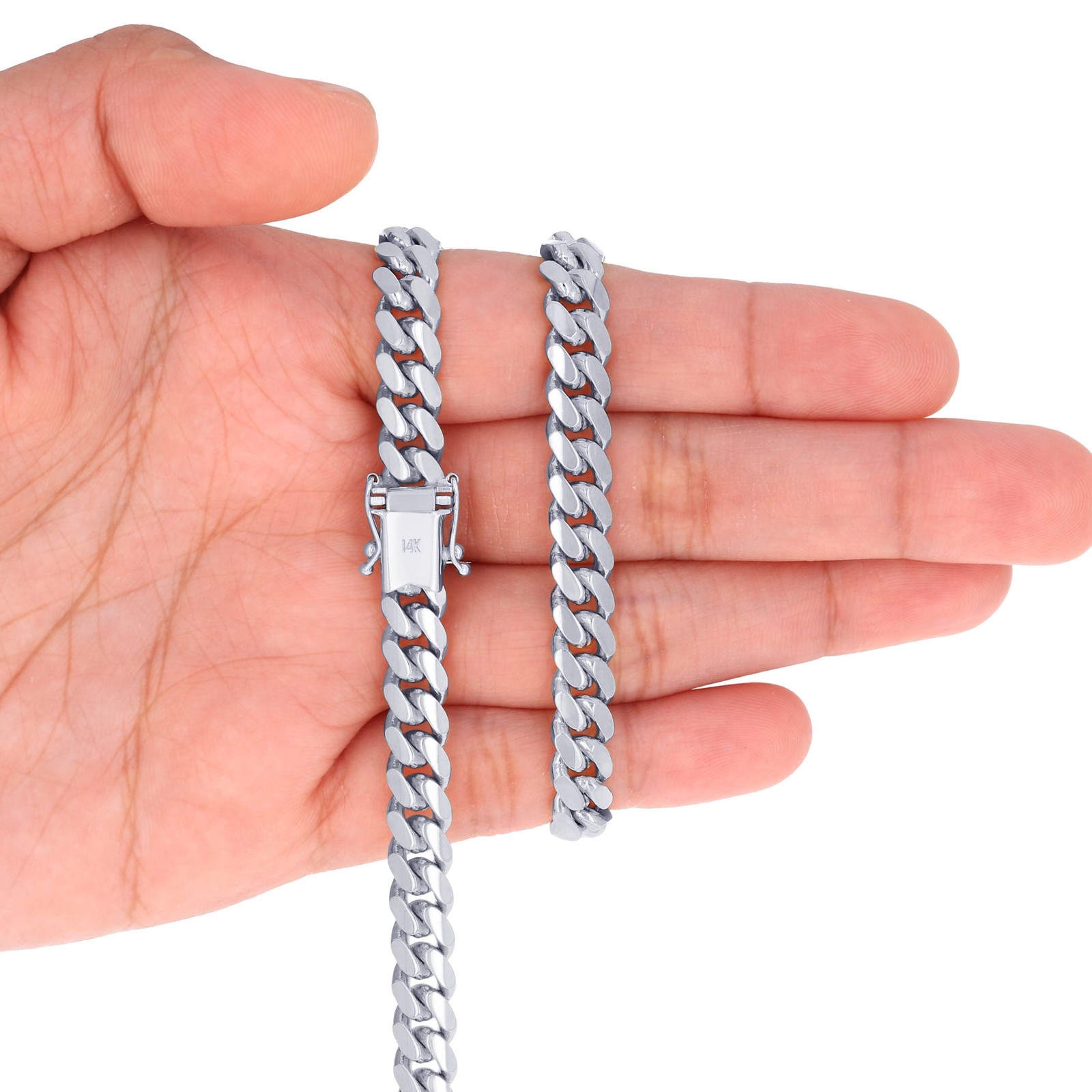 14K White Gold Solid 7mm Mens Miami Cuban Link Chain Bracelet 7.5″ 8″ 8.5″ 9″
