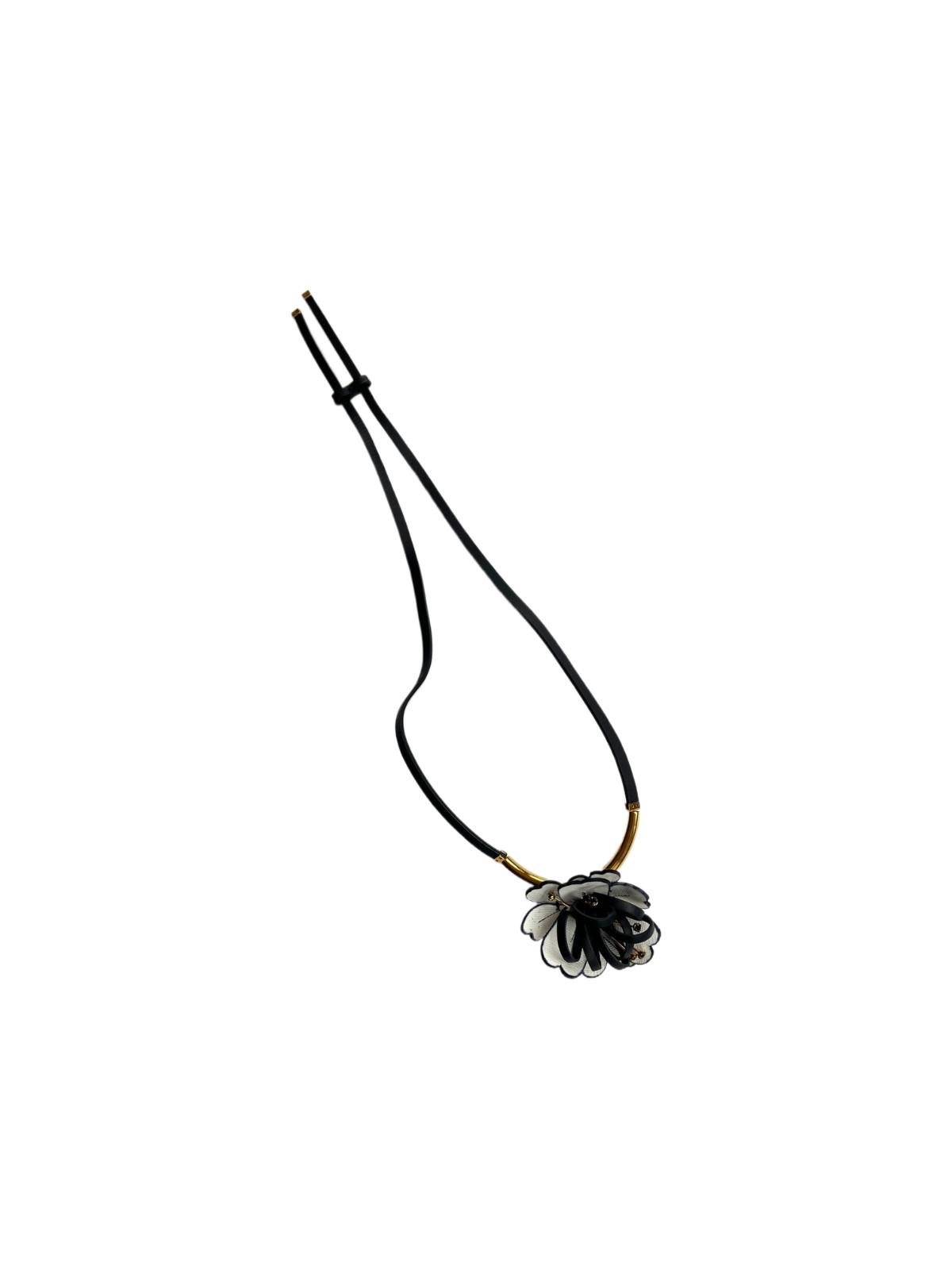 Marni Leather Flower Long Necklace with Adjustable Slider